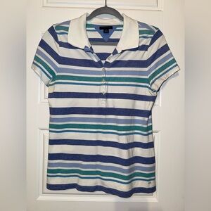 Tommy Hilfiger Blue and White Striped Button Down Shirt